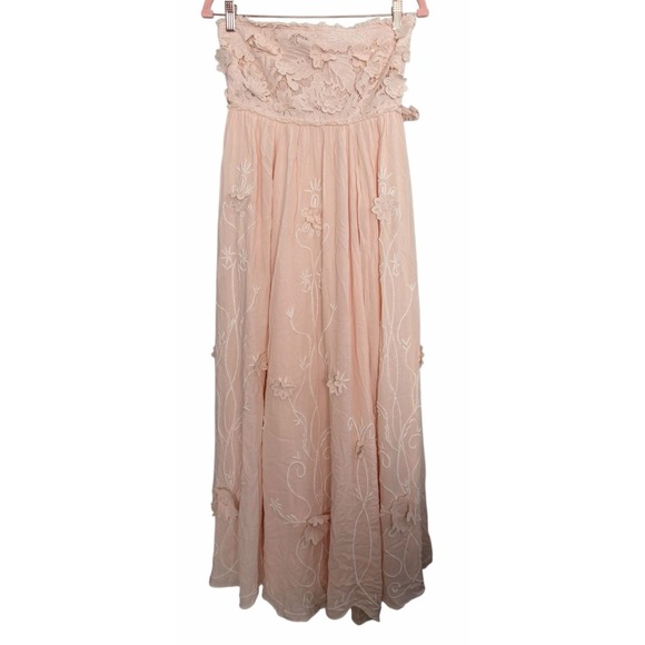 Free People Dresses & Skirts - Free People Rosa 3D Floral Embroidered Maxi Dress Peach Women's Size Small